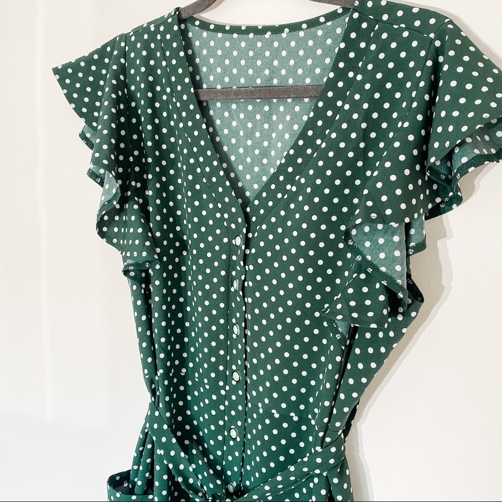 Retro green & white polka dot dress